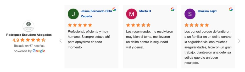 Valoraciones en Google Rodriguez Escudero Abogados